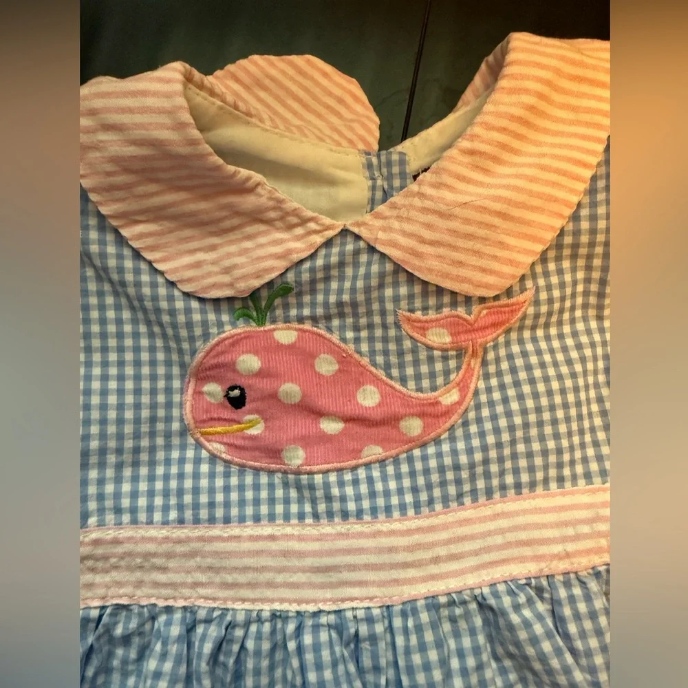 Lil cactus searsucker Blue and Pink Whale bubble Romper for girls